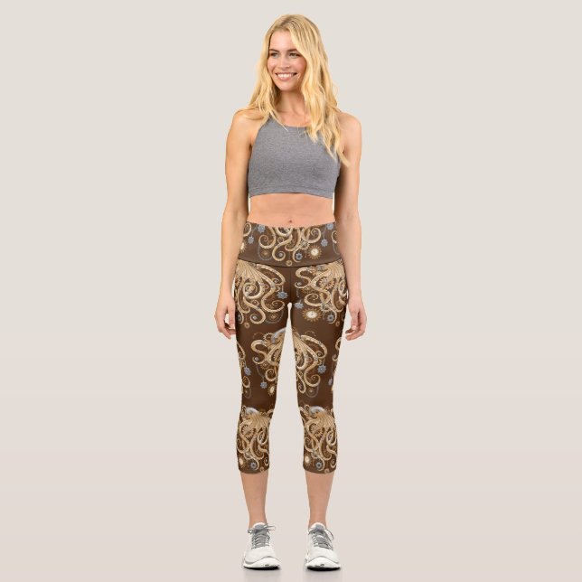 Leggings Capri Pulpo Steampunk Retro Fantasía Mecánica (Anverso)
