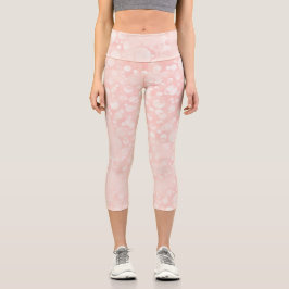 Leggings Capri Punto de polka de burbujas blancas rosas