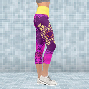 Leggings Capri Punto Mandala Flor rosa y amarillo