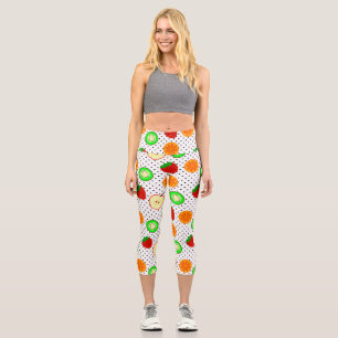 Leggings Capri puntos de frutos de manzana de fresa de kiwi