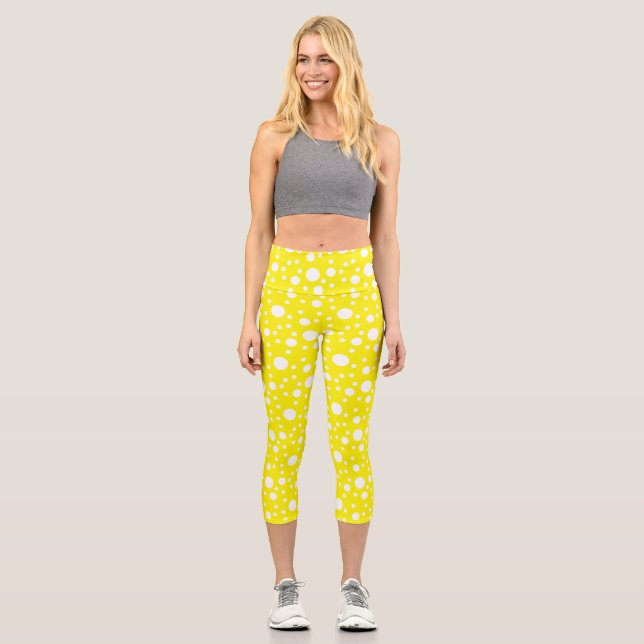 Leggings Capri Puntos de polka amarillos (Anverso)