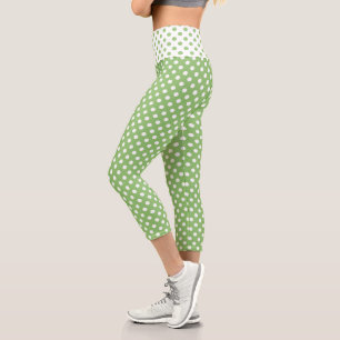 Leggings Capri Puntos de Polka Blanco sobre Verde Pistachio