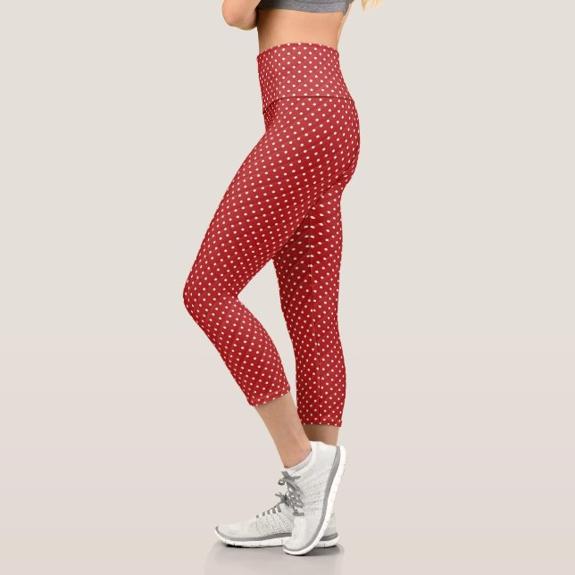 Leggings Capri Puntos de polka blancos y rojos (Izquierda)