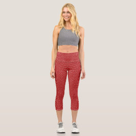 Leggings Capri Puntos de polka blancos y rojos