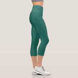 Leggings Capri Puntos de polka blancos y verdes
