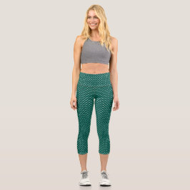 Leggings Capri Puntos de polka blancos y verdes