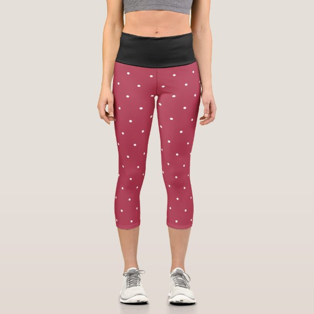 Leggings Capri Puntos de Polka Geométrica Blanco Rosa y Negro (Anverso)