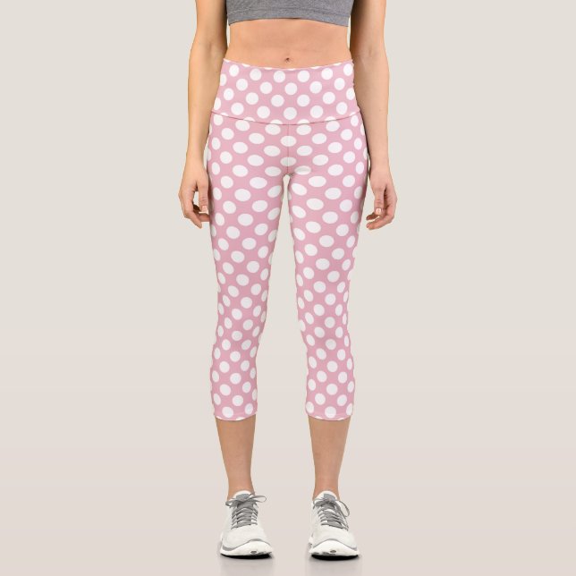 Leggings Capri Puntos De Polka Rosa, Patrón De Punto De Polka, Pu (Anverso)