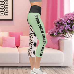 Leggings Capri Puntos personalizados del patrón de gato grande de