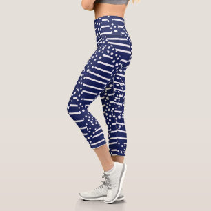 Leggings Capri Puntos y bandas 2 - Azul y blanco