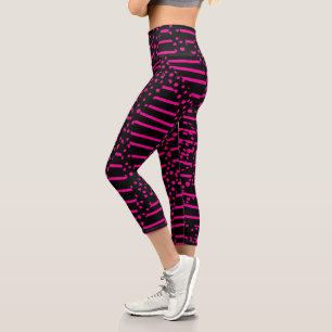 Leggings Capri Puntos y bandas 2 - Magenta y negro
