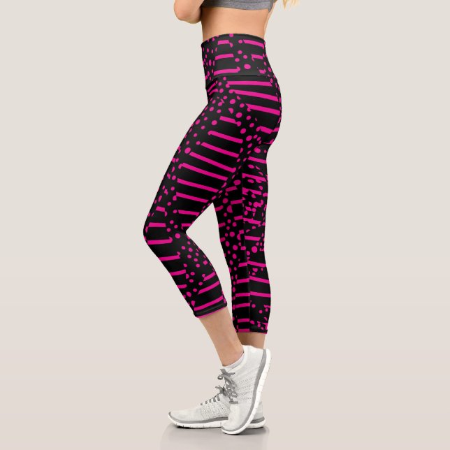 Leggings Capri Puntos y bandas 2 - Magenta y negro (Izquierda)