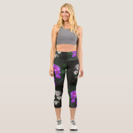 Leggings Capri Purple and White Floral