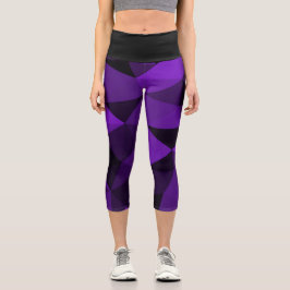 Leggings Capri Purple black geometric mesh pattern