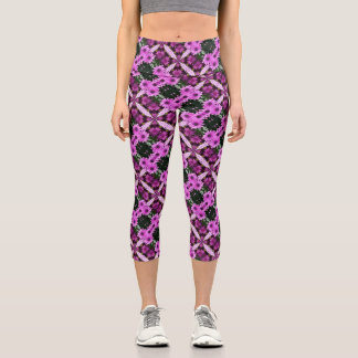 Leggings Capri Purple Daisy Flowers Resumen Diseño