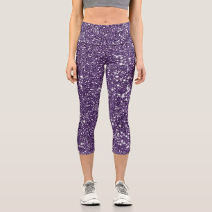 Leggings Capri Purple Resumen Purpurina impreso Aspecto de textur