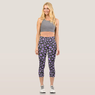 Leggings Capri Purple Skulls y Sunflower Series Design 11