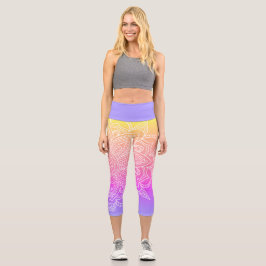 Leggings Capri Púrpura arcoiris y manjala blanca Yoga Capri Leggi