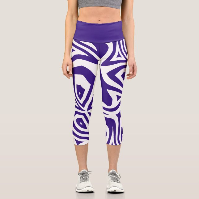Leggings Capri Púrpura Blanco Abstracto Zebra Imprimir mujeres Pi (Anverso)