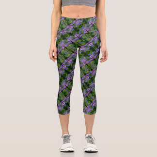 Leggings Capri Púrpura Iris Floral Abstrato Patrón de arte
