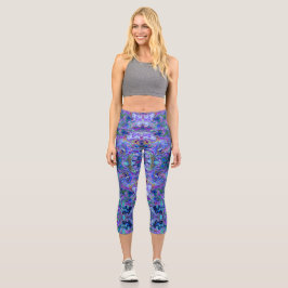 Leggings Capri Púrpura Púrpura, Azul y Verde Marble Aspecto Legít