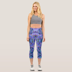 Leggings Capri Púrpura Púrpura, Azul y Verde Marble Aspecto Legít
