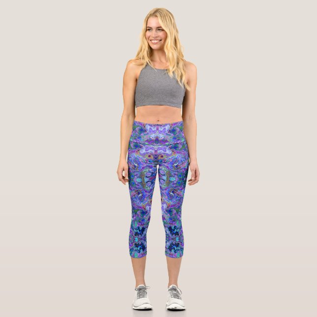 Leggings Capri Púrpura Púrpura, Azul y Verde Marble Aspecto Legít (Anverso)