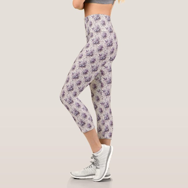 Leggings Capri Púrpura Tile Francés Fleurie Birds (Izquierda)