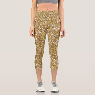 Leggings Capri Purpurina amarillo dorado de imitación Textura Asp