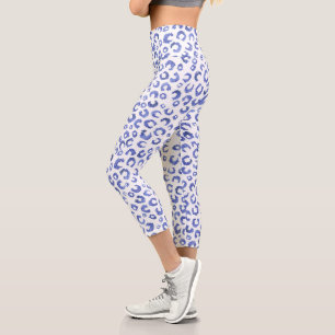 Leggings Capri Purpurina azul blanco leopardo impresión animal