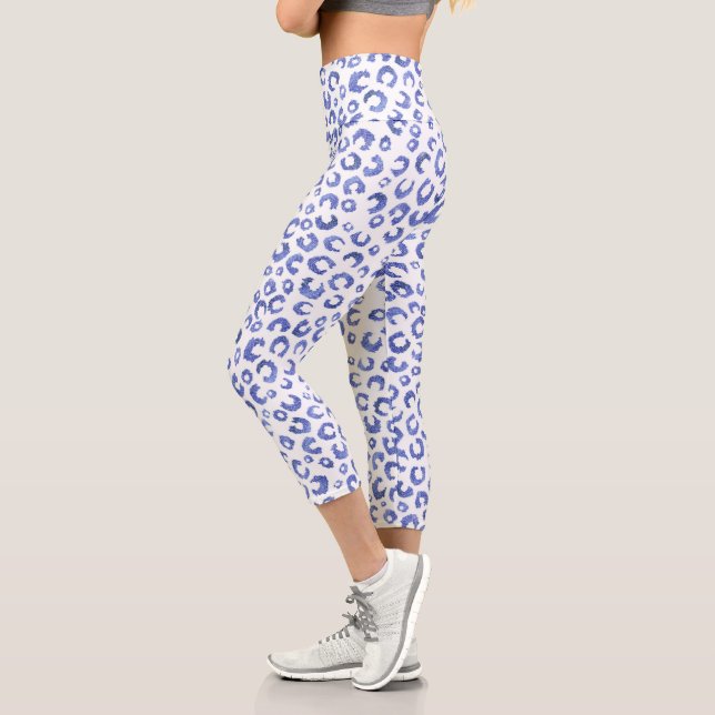 Leggings Capri Purpurina azul blanco leopardo impresión animal (Izquierda)