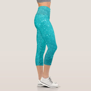Leggings Capri Purpurina azul turquesa y espárragos