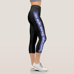 Leggings Capri Purpurina Banda deportiva Banda azul Personalizado