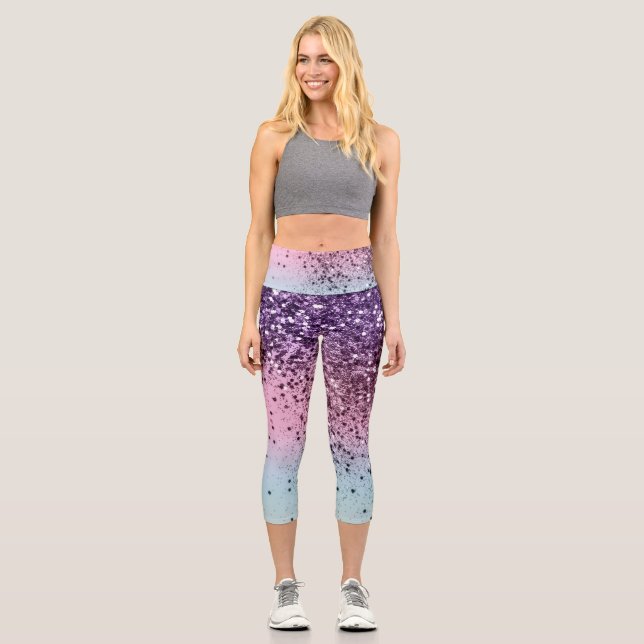 Leggings Capri Purpurina de Chicas de Unicornio #6c (Purpurina fa (Anverso)