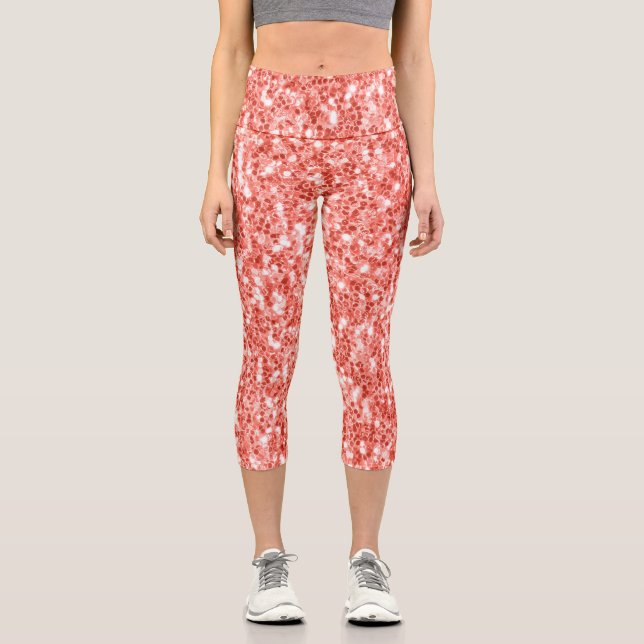 Leggings Capri Purpurina de coral oscuro rosa rosa rosa rosa bril (Anverso)