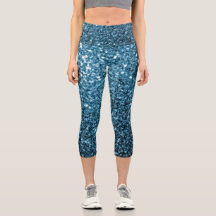 Leggings Capri Purpurina de imitación azul luz del bebé chispas