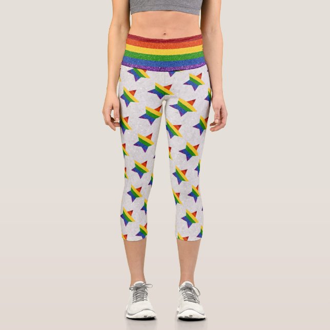 Leggings Capri PURPURINA de la bandera del orgullo gay (Anverso)