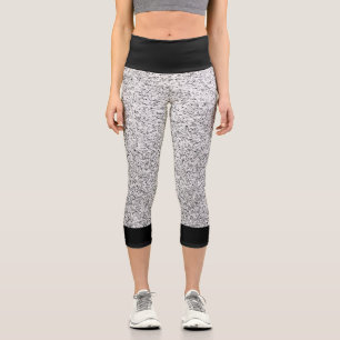 Leggings Capri Purpurina de luz gris plateado brillante con negro