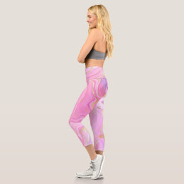 Leggings Capri Purpurina de mármol de lujo Pink Purple Gold