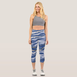 Leggings Capri Purpurina de oro de Blue Marble Agate