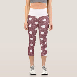Leggings Capri Purpurina de oro de patrón de corazón corto Rosa