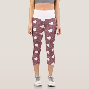 Leggings Capri Purpurina de oro de patrón de corazón corto Rosa