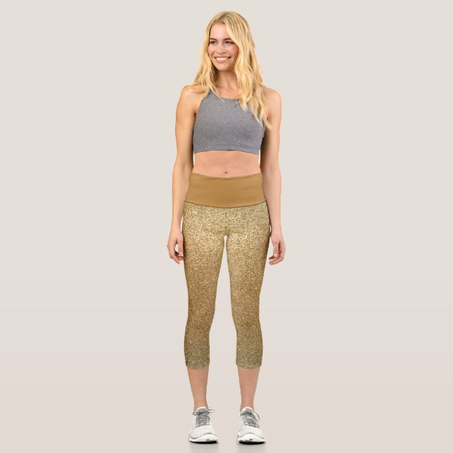 Leggings Capri Purpurina de oro divertido ejercicio de yoga (Anverso)
