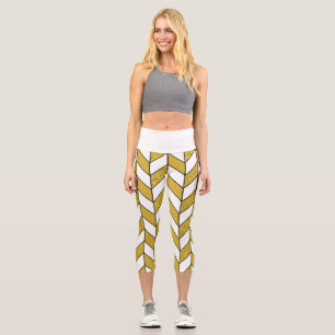 Leggings Capri Purpurina de oro Herringbone Chevron