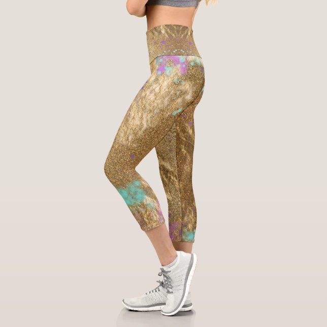 Leggings Capri Purpurina de Relieve metalizado metálico de oro Gl (Izquierda)