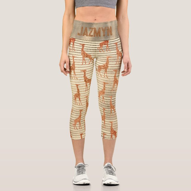Leggings Capri Purpurina Giraffe sobre el Relieve metalizado dora (Anverso)