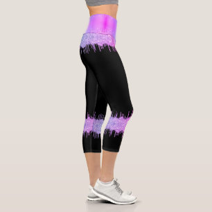 Leggings Capri Purpurina morado de neón gotea legiones negras