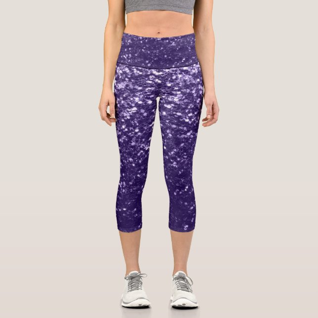 Leggings Capri Purpurina morado ultravioleta oscuro chispas (Anverso)