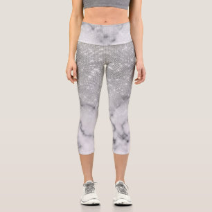 Leggings Capri Purpurina plateado glamuroso de mármol blanco Ombr