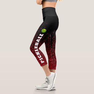Leggings Capri Purpurina rojo negro personalizado del jugador de